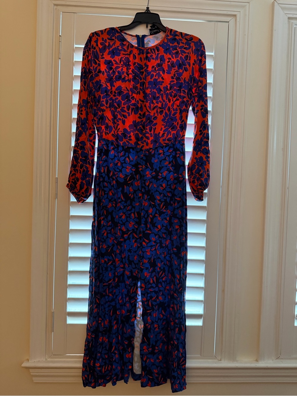 Long Sleeve Floral Maxi Dress in Red and Blue
